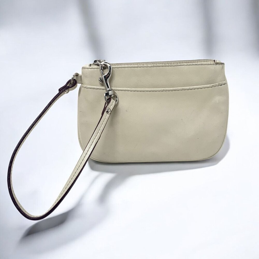 Coach Wristlet Pouch – Cream Leather Mini Zip Wallet